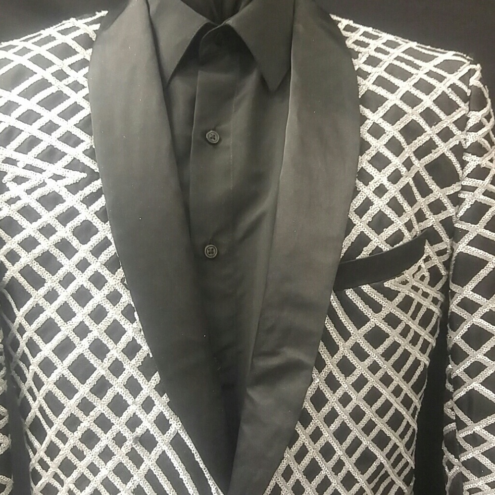 MEN'S MANZIN BLACK & WHITE SEQUENT SPORT COAT - Picture 2 of 5
